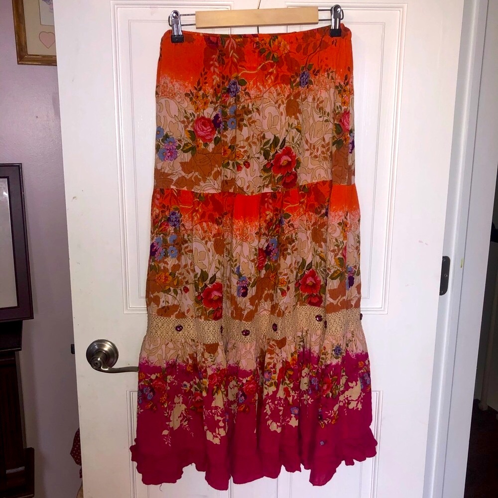 🧡 Floral Boho Hippie Maxi Skirt